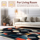 Ultra Soft Area Rug, Non Slip, Stain Resistant, Washable Area Rugs for Living Room, Bedroom, Retro Vinyl Record Music Room Non Slip Rug(Black)