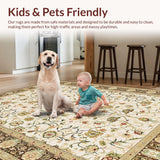 Ultra Soft Area Rug, Non Slip, Stain Resistant, Washable Area Rugs for Living Room, Bedroom, Chic Classic Botanical Motif(Beige)