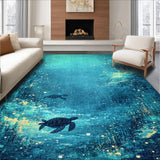 Ultra Soft Area Rug, Non Slip, Stain Resistant, Washable Area Rugs for Living Room, Bedroom, Deep Blue Sea Smooth Surface Rug With Majestic Turtle And Ocean Current(Blue)