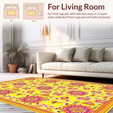Ultra Soft Area Rug, Non Slip, Stain Resistant, Washable Area Rugs for Living Room, Bedroom, Bright Earthy Mandala Aesthetic(Yellow)