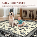 Ultra Soft Area Rug, Non Slip, Stain Resistant, Washable Area Rugs for Living Room, Bedroom, Rustic Neutral Tone Floral Pattern(White)