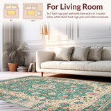 Ultra Soft Area Rug, Non Slip, Stain Resistant, Washable Area Rugs for Living Room, Bedroom, Pastel Eclectic Botanical Design(Blue)