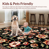 Ultra Soft Area Rug, Non Slip, Stain Resistant, Washable Area Rugs for Living Room, Bedroom, Stylish Black Floral Harmony(Black)