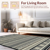 Ultra Soft Area Rug, Non Slip, Stain Resistant, Washable Area Rugs for Living Room, Bedroom, Rustic Geometric Motif with Tassels(Black)