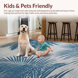 Ultra Soft Area Rug, Non Slip, Stain Resistant, Washable Area Rugs for Living Room, Bedroom, Elegant Grey Floral Arrangement(Blue)