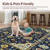 Ultra Soft Area Rug, Non Slip, Stain Resistant, Washable Area Rugs for Living Room, Bedroom, Symmetrical Floral with Smoke & Beige(Blue)