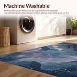Ultra Soft Area Rug, Non Slip, Stain Resistant, Washable Area Rugs for Living Room, Bedroom, Mystical Dusk Carpet With Smoky Navy and Vintage Mauve Artistic Swirls(Blue)