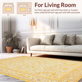 Ultra Soft Area Rug, Non Slip, Stain Resistant, Washable Area Rugs for Living Room, Bedroom, Bold Botanical Symmetrical Artwork(Yellow)