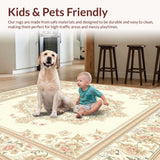 Ultra Soft Area Rug, Non Slip, Stain Resistant, Washable Area Rugs for Living Room, Bedroom, Elegant Beige Round with Ornate Lace Inspired Floral Motifs(Beige)