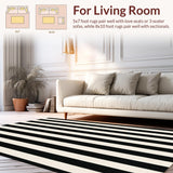Ultra Soft Area Rug, Non Slip, Stain Resistant, Washable Area Rugs for Living Room, Bedroom, Chic Linear Stripe Rug with Bold Contrasting Bands and Modern Graphic Layout(Black)