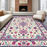 Ultra Soft Area Rug, Non Slip, Stain Resistant, Washable Area Rugs for Living Room, Bedroom, Sophisticated Colorful Blossom Pattern(Ivory)