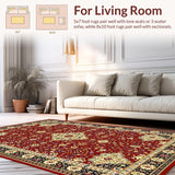 Ultra Soft Area Rug, Non Slip, Stain Resistant, Washable Area Rugs for Living Room, Bedroom, Transitional Cream and Gold Aesthetic(Red)