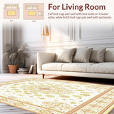 Ultra Soft Area Rug, Non Slip, Stain Resistant, Washable Area Rugs for Living Room, Bedroom, Artisan Crafted Round with Elaborate Inspired Design(Ivory)