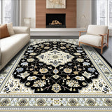 Ultra Soft Area Rug, Non Slip, Stain Resistant, Washable Area Rugs for Living Room, Bedroom, Classic Floral Trellis Aesthetic(Black)