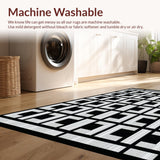 Ultra Soft Area Rug, Non Slip, Stain Resistant, Washable Area Rugs for Living Room, Bedroom, Contemporary Cut-Loop Geometric Delight(Black)