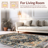 Ultra Soft Area Rug, Non Slip, Stain Resistant, Washable Area Rugs for Living Room, Bedroom, Earthy Toned Elegant Botanical Motif(Black)