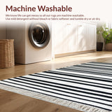 Ultra Soft Area Rug, Non Slip, Stain Resistant, Washable Area Rugs for Living Room, Bedroom, Minimalist Monochrome Linear Pattern Rug with Bold Black and White Stripes(Black)