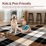 Ultra Soft Area Rug, Non Slip, Stain Resistant, Washable Area Rugs for Living Room, Bedroom, Vibrant Plaid and Animal Fusion(Brown)