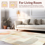 Ultra Soft Area Rug, Non Slip, Stain Resistant, Washable Area Rugs for Living Room, Bedroom, Modern Geometric Pattern Rug with Peach Tones and Gold Linework Accents(Beige)