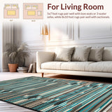 Ultra Soft Area Rug, Non Slip, Stain Resistant, Washable Area Rugs for Living Room, Bedroom, Rustic Earthy Floral Motif(Blue)