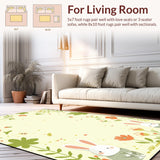 Ultra Soft Area Rug, Non Slip, Stain Resistant, Washable Area Rugs for Living Room, Bedroom, Charming Rabbit Floral Arrangement(Beige)