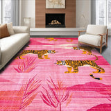 Ultra Soft Area Rug, Non Slip, Stain Resistant, Washable Area Rugs for Living Room, Bedroom, Contemporary Wildlife Illustrative Design(Pink)