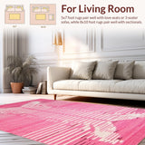 Ultra Soft Area Rug, Non Slip, Stain Resistant, Washable Area Rugs for Living Room, Bedroom, Unique Soft Pink Striped Theme(Pink)