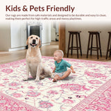 Bethlehem Traditional White Area with Delicate Pink Petals Design(Ivory)