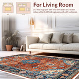 Ultra Soft Area Rug, Non Slip, Stain Resistant, Washable Area Rugs for Living Room, Bedroom, Vintage Tribal Dining Room Washable Rug(Red)