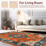Ultra Soft Area Rug, Non Slip, Stain Resistant, Washable Area Rugs for Living Room, Bedroom, Elegant Distressed Round Geometric Design(Orange)