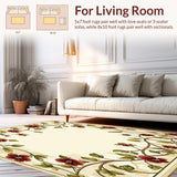 Ultra Soft Area Rug, Non Slip, Stain Resistant, Washable Area Rugs for Living Room, Bedroom, Artisan Geo Flora Area with Rich Burgundy Olive and Beige Accents(Beige)