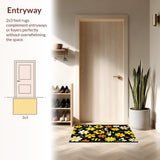 Ultra Soft Area Rug, Non Slip, Stain Resistant, Washable Area Rugs for Living Room, Bedroom, Charming Bee Floral Arrangement(Yellow)