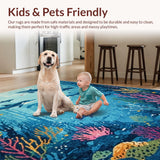 Ultra Soft Area Rug, Non Slip, Stain Resistant, Washable Area Rugs for Living Room, Bedroom, Dolphin and Shark Cartoon Rug(Blue)