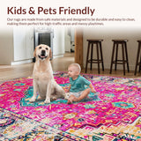 Ultra Soft Area Rug, Non Slip, Stain Resistant, Washable Area Rugs for Living Room, Bedroom, Chic Multicolor Medallion Aesthetic(Pink)