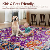Ultra Soft Area Rug, Non Slip, Stain Resistant, Washable Area Rugs for Living Room, Bedroom, Sophisticated Colorful Medallion Look(Purple)