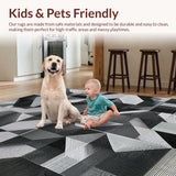 Ultra Soft Area Rug, Non Slip, Stain Resistant, Washable Area Rugs for Living Room, Bedroom, Graphic Gridlock Contemporary Black And White Rug Design(Gray)