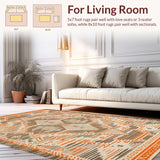 Ultra Soft Area Rug, Non Slip, Stain Resistant, Washable Area Rugs for Living Room, Bedroom, Chic Earthy Geometric Layout(Orange)