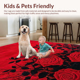 Ultra Soft Area Rug, Non Slip, Stain Resistant, Washable Area Rugs for Living Room, Bedroom, Vibrant Rustic Rose Motif(Red)