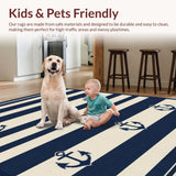 Ultra Soft Area Rug, Non Slip, Stain Resistant, Washable Area Rugs for Living Room, Bedroom, Classic Maritime Anchor Pattern(Blue)