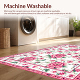 Ultra Soft Area Rug, Non Slip, Stain Resistant, Washable Area Rugs for Living Room, Bedroom, Delicate Green Leaf Arrangement(White)