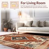 Ultra Soft Area Rug, Non Slip, Stain Resistant, Washable Area Rugs for Living Room, Bedroom, Warm Rust Geometric Artistry(Brown)