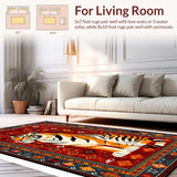 Ultra Soft Area Rug, Non Slip, Stain Resistant, Washable Area Rugs for Living Room, Bedroom, Funky Ethnic Animal Print(Red)