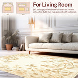 Ultra Soft Area Rug, Non Slip, Stain Resistant, Washable Area Rugs for Living Room, Bedroom, Creamy Beige Featuring Elegant Vintage Floral Motifs with Non Slip Backing(Beige)