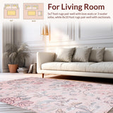 Ultra Soft Area Rug, Non Slip, Stain Resistant, Washable Area Rugs for Living Room, Bedroom, Contemporary Soft Circular Motif(Pink)