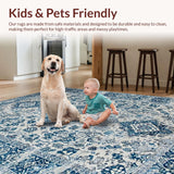 Ultra Soft Area Rug, Non Slip, Stain Resistant, Washable Area Rugs for Living Room, Bedroom, Sophisticated Transitional Damask Elegance(Blue)