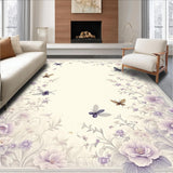 Ultra Soft Area Rug, Non Slip, Stain Resistant, Washable Area Rugs for Living Room, Bedroom, Delicate Winged Insect Accent Floral(Beige)