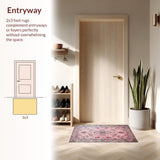 Ultra Soft Area Rug, Non Slip, Stain Resistant, Washable Area Rugs for Living Room, Bedroom, Whimsical Soft Blooming Motif(Pink)