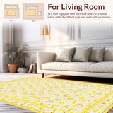 Ultra Soft Area Rug, Non Slip, Stain Resistant, Washable Area Rugs for Living Room, Bedroom, Artistic Daisy Design with Luxurious Touch(Beige)