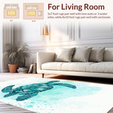 Ultra Soft Area Rug, Non Slip, Stain Resistant, Washable Area Rugs for Living Room, Bedroom, Serene Ocean Dream Rug with Artistic Turtle and Fluid Watercolor Swirls(Blue)