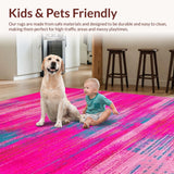 Ultra Soft Area Rug, Non Slip, Stain Resistant, Washable Area Rugs for Living Room, Bedroom, Bold Colorful Dynamic Brushstrokes(Pink)